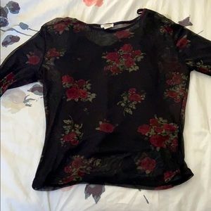 Floral rose mesh top
